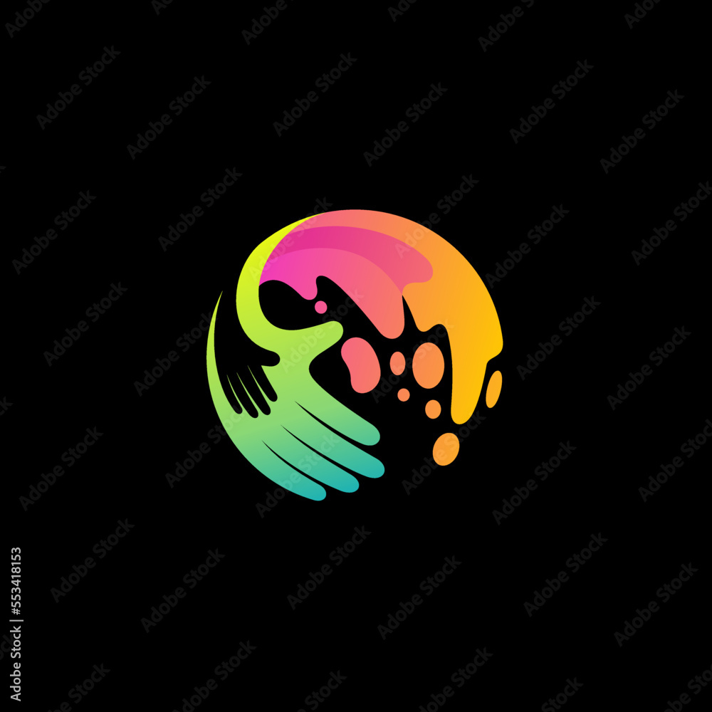 Hand logo and water swoosh design illustration, colorful Hand logo and water swoosh design illustration, colorful