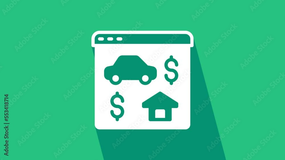 White Online real estate house in browser icon isolated on green background. Home loan concept, rent, buy, buying a property. 4K Video motion graphic animation White Online real estate house in browser icon isolated on green background. Home loan concept, rent, buy, buying a property. 4K Video motion graphic animation