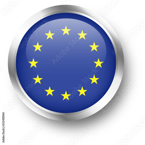 Official flag of Europian union in silver circle shape. Nation flag illustration.