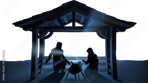 Obraz na plátně Christmas Nativity Scene Jesus Manger Silhouette