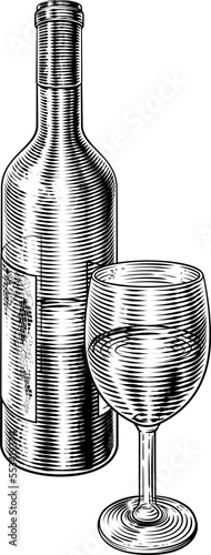 Wine Bottle and Glass Vinta...