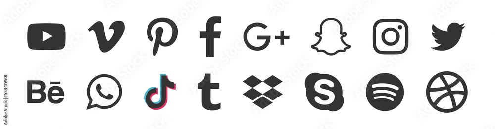 Social media icons or social network logos flat png icon set collection ...