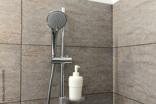 Bathroom interior with modern furniture in a contemporary minimalist formula.