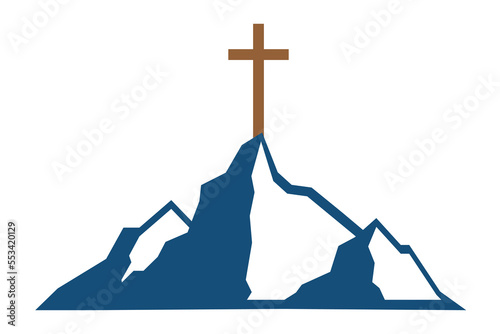 Mountain with cross. Christian logo icon