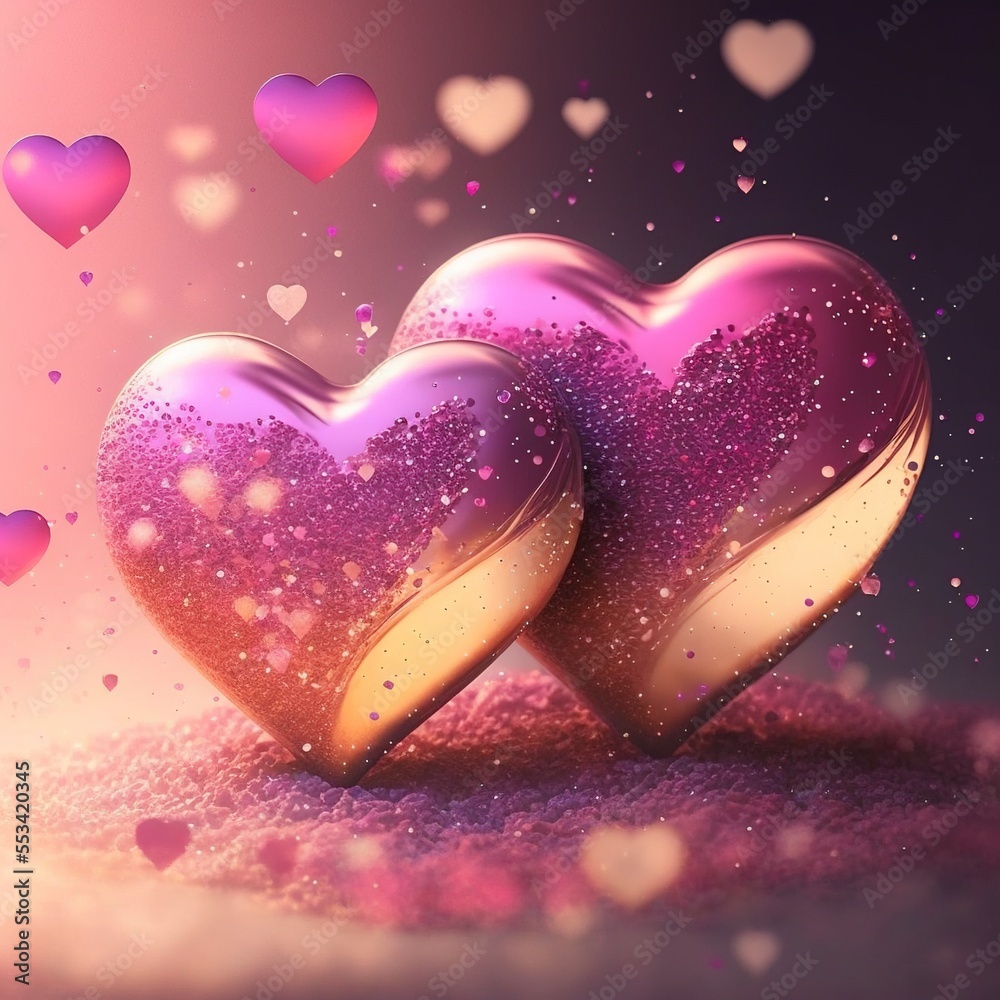 Obraz premium Hearts On Pink Glitter In Shiny Background.
