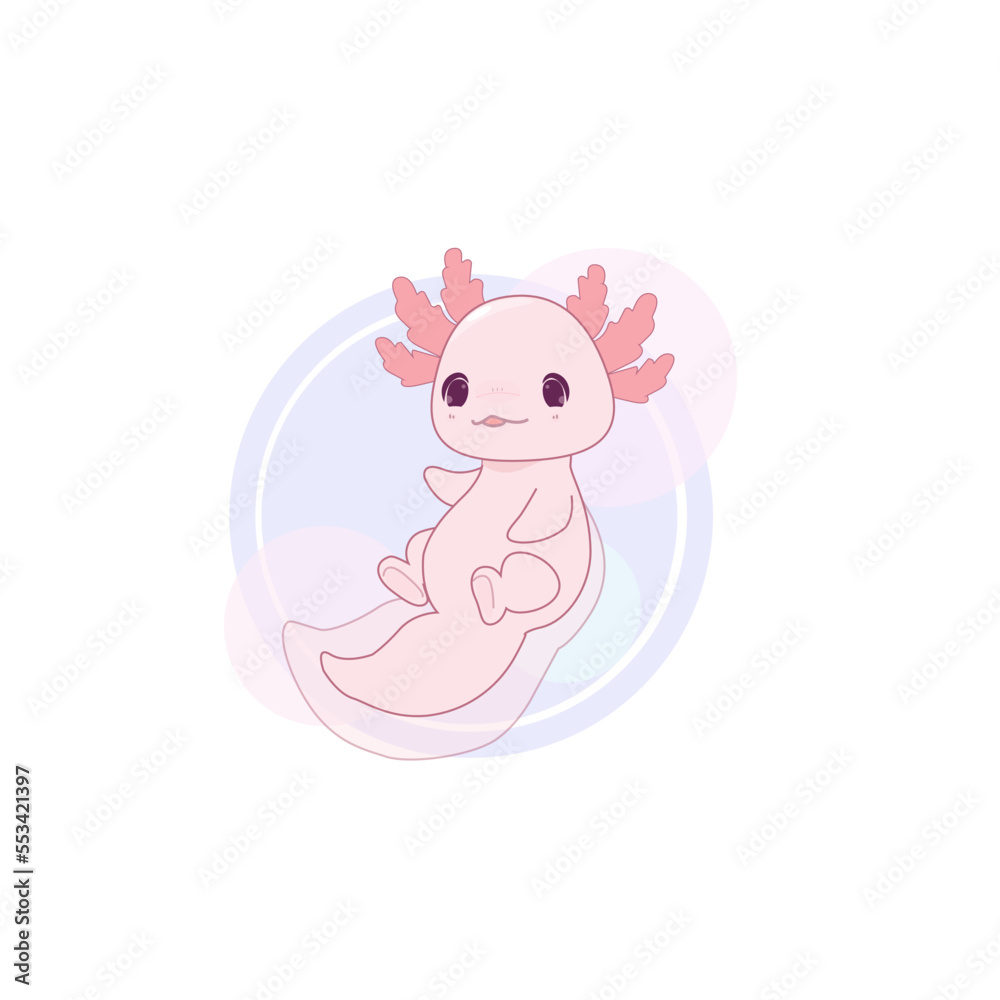 Fototapeta premium pink baby is a super cute axolotl with big eyes and pink ears💕💕💕