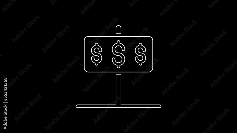 White line House with dollar symbol icon isolated on black background. Home and money. Real estate concept. 4K Video motion graphic animation White line House with dollar symbol icon isolated on black background. Home and money. Real estate concept. 4K Video motion graphic animation