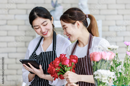 Photography Millennial Asian young professional flower shopkeeper florist employee worker we