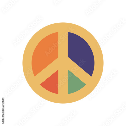 Flat vector hippy boho illustration. Hand drawn retro groovy pacific, peace symbol