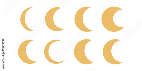 Flat vector hippy boho illustration. Hand drawn retro groovy crescent silhouette