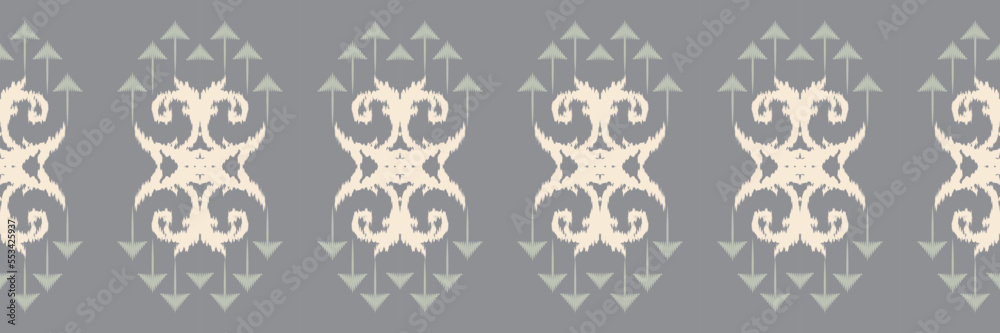 Fototapeta premium Batik Textile Ethnic ikat fabric seamless pattern digital vector design for Print saree Kurti Borneo Fabric border brush symbols swatches cotton