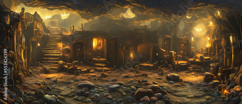 Concept painting of a open gold mine, Generative AI