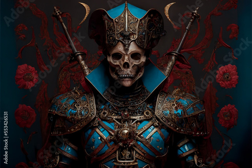 Skeleton in samurai armor