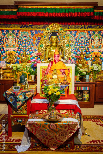 Inside Tibetan Mongolian Buddhist shrine with Dali Lama Fototapet