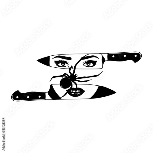 vector illustration of a knife with a woman's face