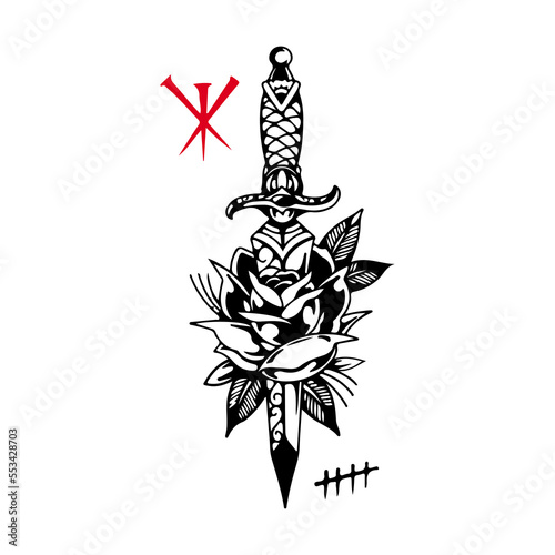 dagger vector illustration with roses concept