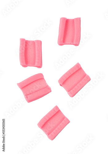 pieces of pink bubble gum isolated on white backrgound