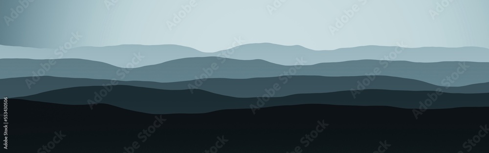 beautiful panoramic image of hills slopes in the fog digital art texture illustration