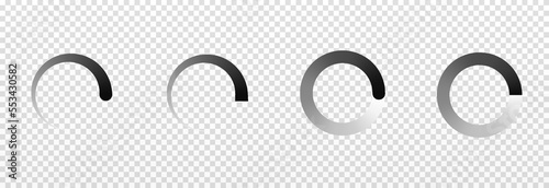 Vector set of loading icons on isolated transparent background. Page loading, data loading png. Loading icon in different styles.