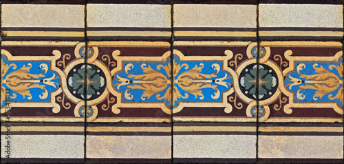 Ancient hydraulic tiles pattern border on floor