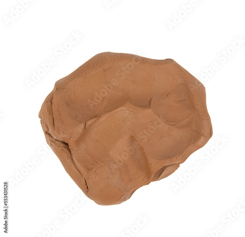 Natural clay piece isolated on white background. Wet clay material for sculpting or modeling.
