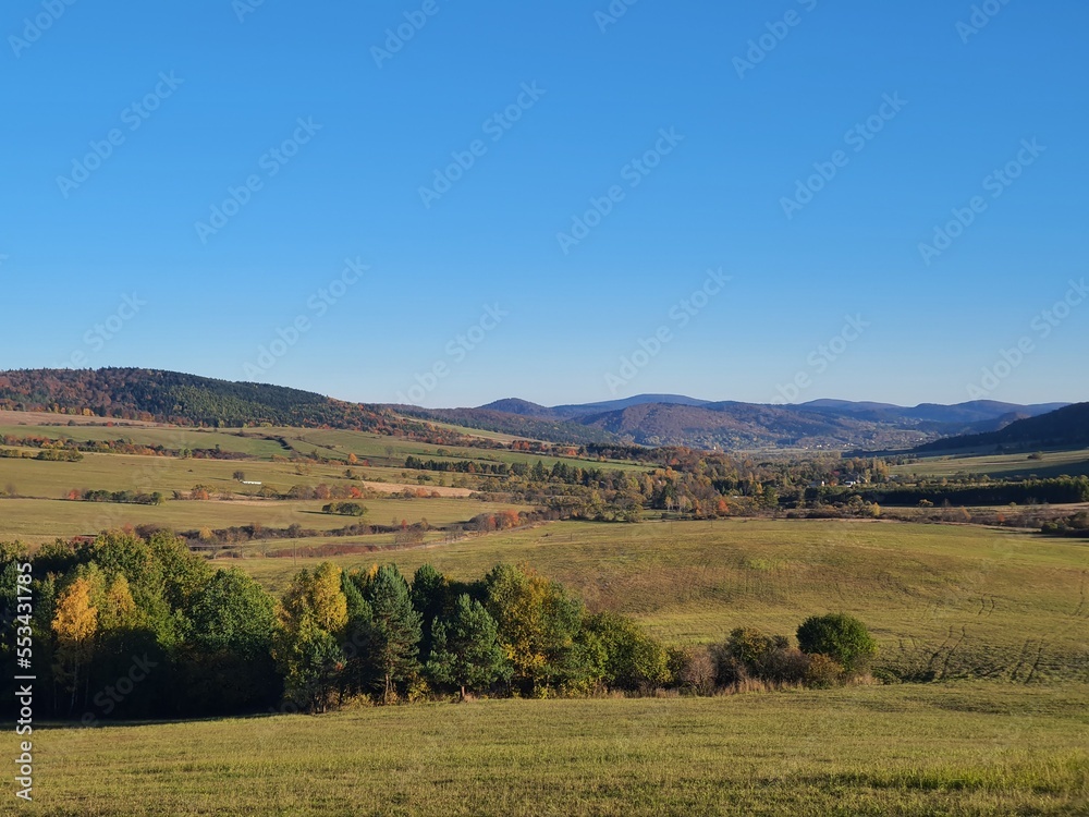 Landscape of beautiful Polish Bieszczady mountains, part of the Carpathians. Dreamlike mountains, a symbol of freedom and independence. A place for many artists. Mountain landscape, autumn in the moun