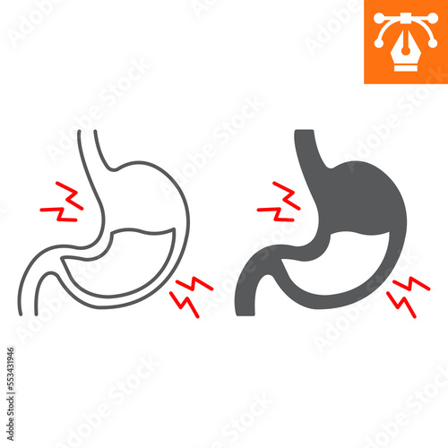 Gastritis line and solid icon, outline style icon for web site or mobile app, disease and anatomy, stomach pain vector icon, simple vector illustration, vector graphics with editable strokes.