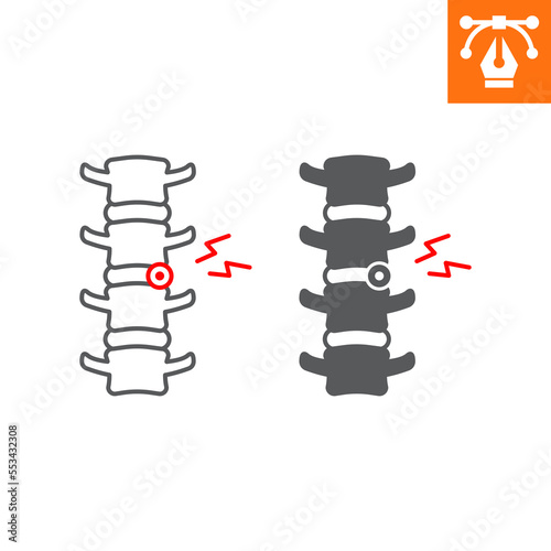 Intervertebral hernia line and solid icon, outline style icon for web site or mobile app, orthopedic and traumatology, herniated disc vector icon, simple vector illustration, vector graphics.