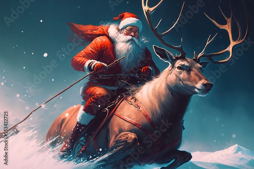 Santa Claus skiing. Generative AI