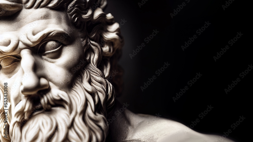 Illustration of a Renaissance marble statue of Zeus, king of the gods, who was also the god of the sky and thunder. Zeus in Greek mythology is known as Jupiter in Roman mythology.