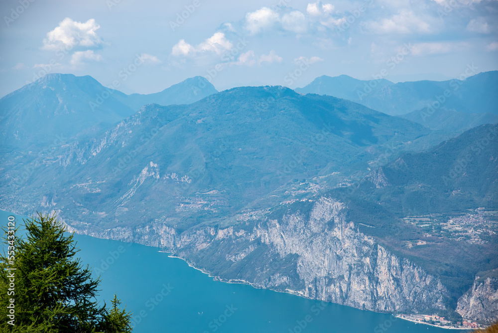 Mount Baldo (Monte Baldo) panorama wiev,Panorama of the gorgeous Garda lake surrounded by mountains