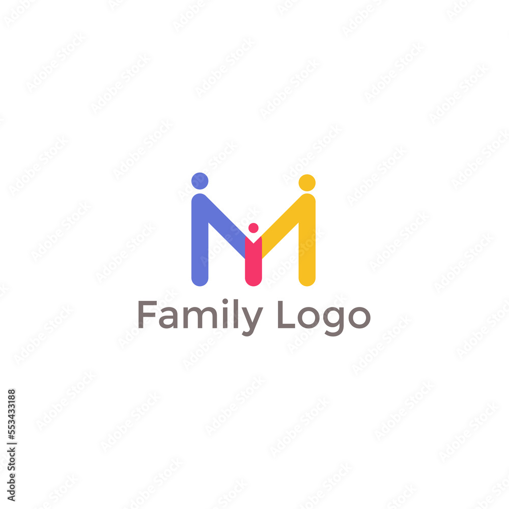 M shape People Logo. Can be used for Teamwork and Family Logo. Vector Logo Design Template Element