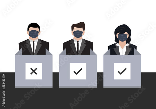 business voter with face mask at polling station vector ep33