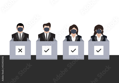 Asian voters with mask at polling station vector ep24