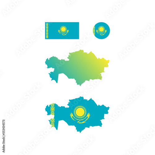 Kazakstan national flag and map set....