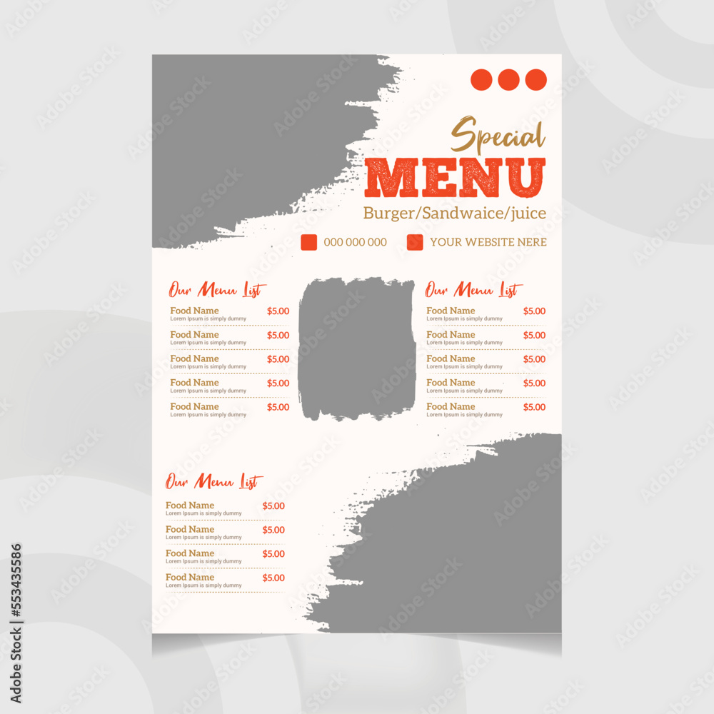 One Page Food Menu Restaurant Flyer Brochure Template Design Stock One Page Food Menu Restaurant Flyer Brochure Template Design Stock