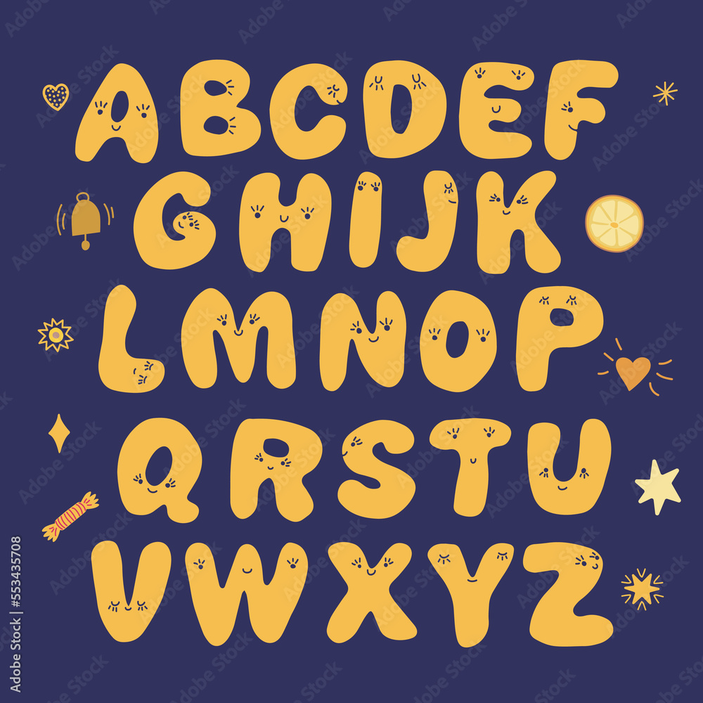 Cute hand drawn doodle style alphabet with smiling face. Cute hand drawn doodle style alphabet with smiling face.