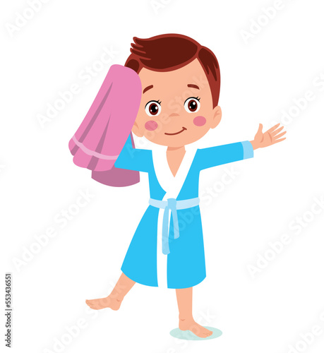 Little boy wearing bathrobe standing with towel vector image