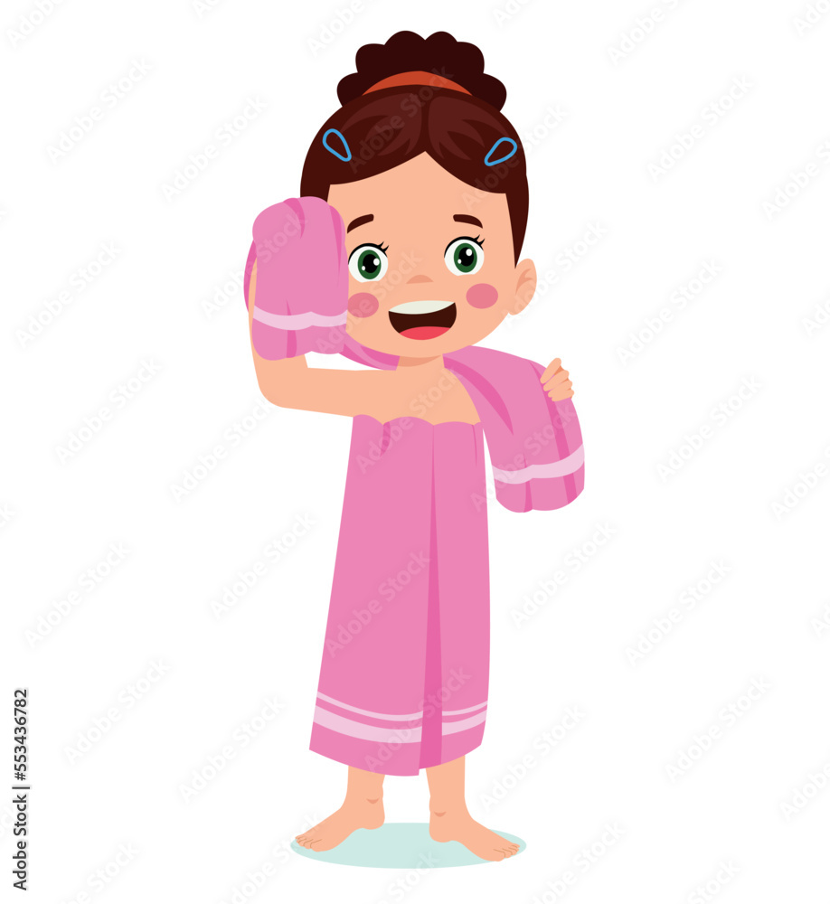 Little boy wearing bathrobe standing with towel vector image Little boy wearing bathrobe standing with towel vector image