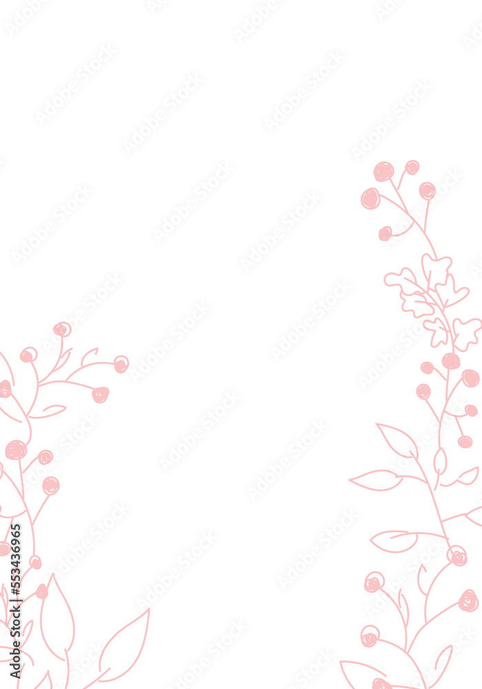 Vector. Merry Christmas and Happy New Year floral background, copy space for your text. Rustic vertical frame template for Christmas cards, wedding invitations, party invitation. Hand-drawn sketch.