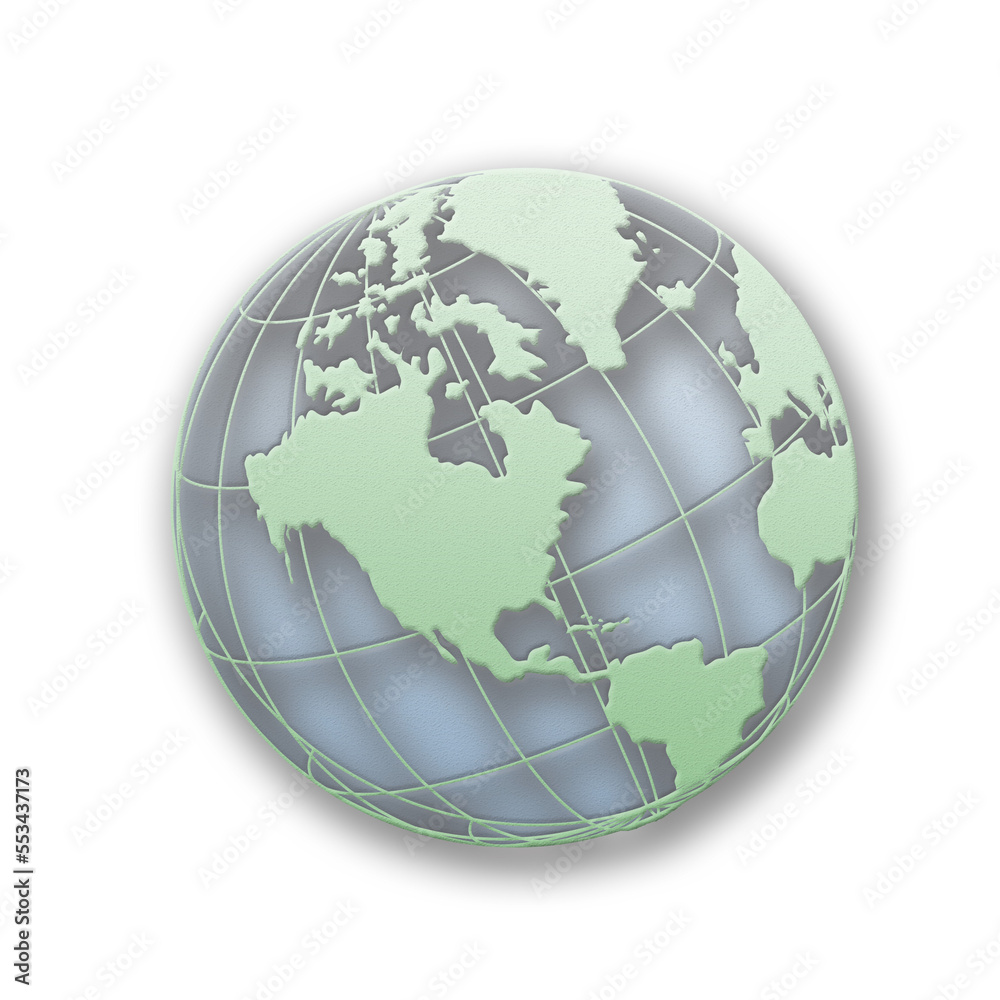 3d globe or earth with shadow and transparent background