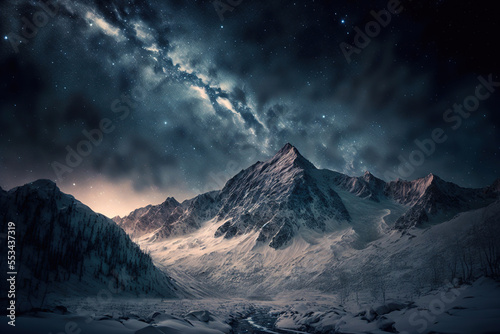 snow covered mountains mount hood state snow covered mountain snow covered mountains in winter mountains in the night landscape in the night the galaxy