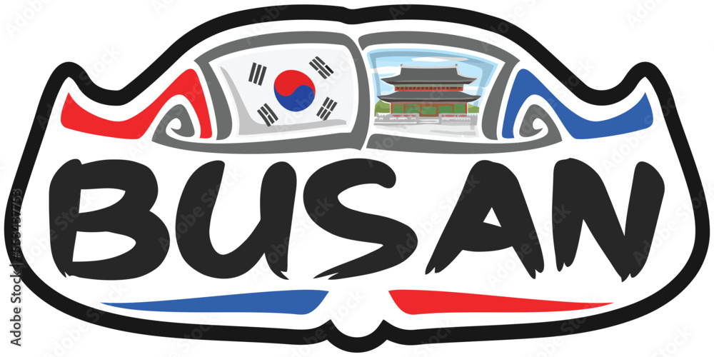 Busan South Korea Flag Travel Souvenir Sticker Skyline Logo Badge Stamp Seal Emblem Vector SVG EPS
