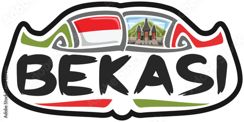 Bekasi Indonesia Flag Travel Souvenir Sticker Skyline Logo Badge Stamp Seal Emblem Vector SVG EPS