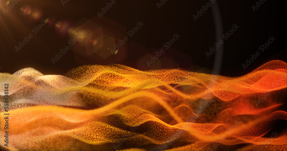 Abstract background wave of yellow futuristic hi-tech grains of sand ...