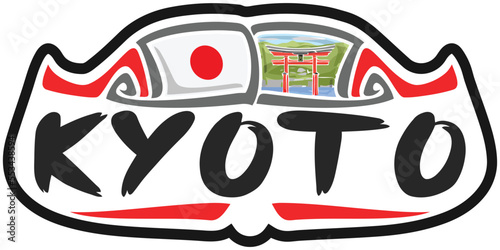 Kyoto Japan Flag Travel Souvenir Sticker Skyline Landmark Logo Badge Stamp Seal Emblem SVG EPS