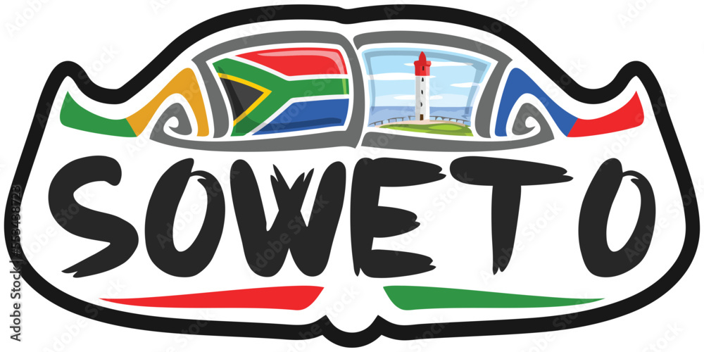 Soweto South Africa Flag Travel Souvenir Sticker Skyline Landmark Logo Badge Stamp Seal Emblem EPS