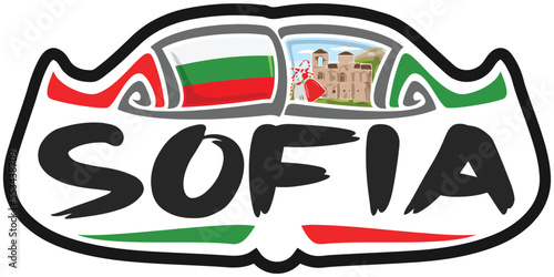 Sofia Bulgaria Flag Travel Souvenir Sticker Skyline Landmark Logo Badge Stamp Seal Emblem SVG EPS