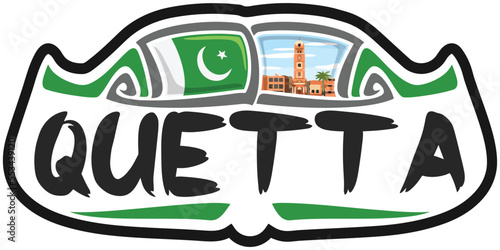 Quetta Pakistan Flag Travel Souvenir Sticker Skyline Landmark Logo Badge Stamp Seal Emblem SVG EPS photo