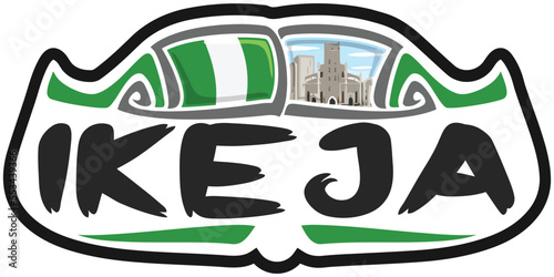 Ikeja Nigeria Flag Travel Souvenir Sticker Skyline Landmark Logo Badge Stamp Seal Emblem SVG EPS